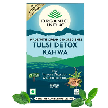 A TATA Product - Organic India Tulsi Detox Kahwa - 25 Tea Bags, Helps Improve Digestion & Detoxification, Rich in Antioxidants, Made with Tulsi, Ginger, Clove, and Green Tea